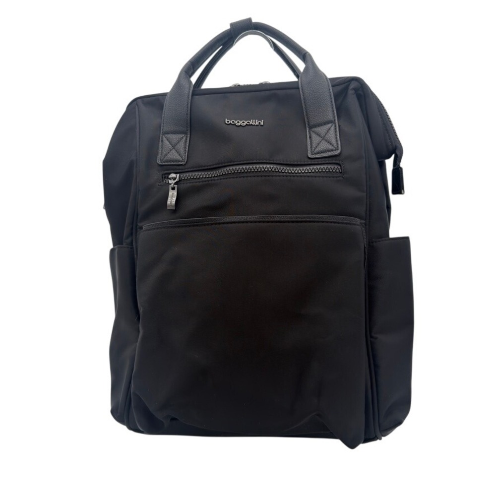 Baggallini Black Nylon Travel Backpack Top Handle Zip Commuter Bag 16"